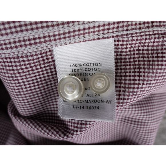 UNTUCKit Shirt Mens Large Maroon White Gingham Plaid Wrinkle Free Casual Preppy - Picture 3 of 10